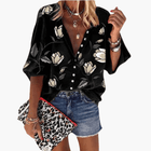 Karen - Floral Print Batwing Sleeve Button-Down Blouse