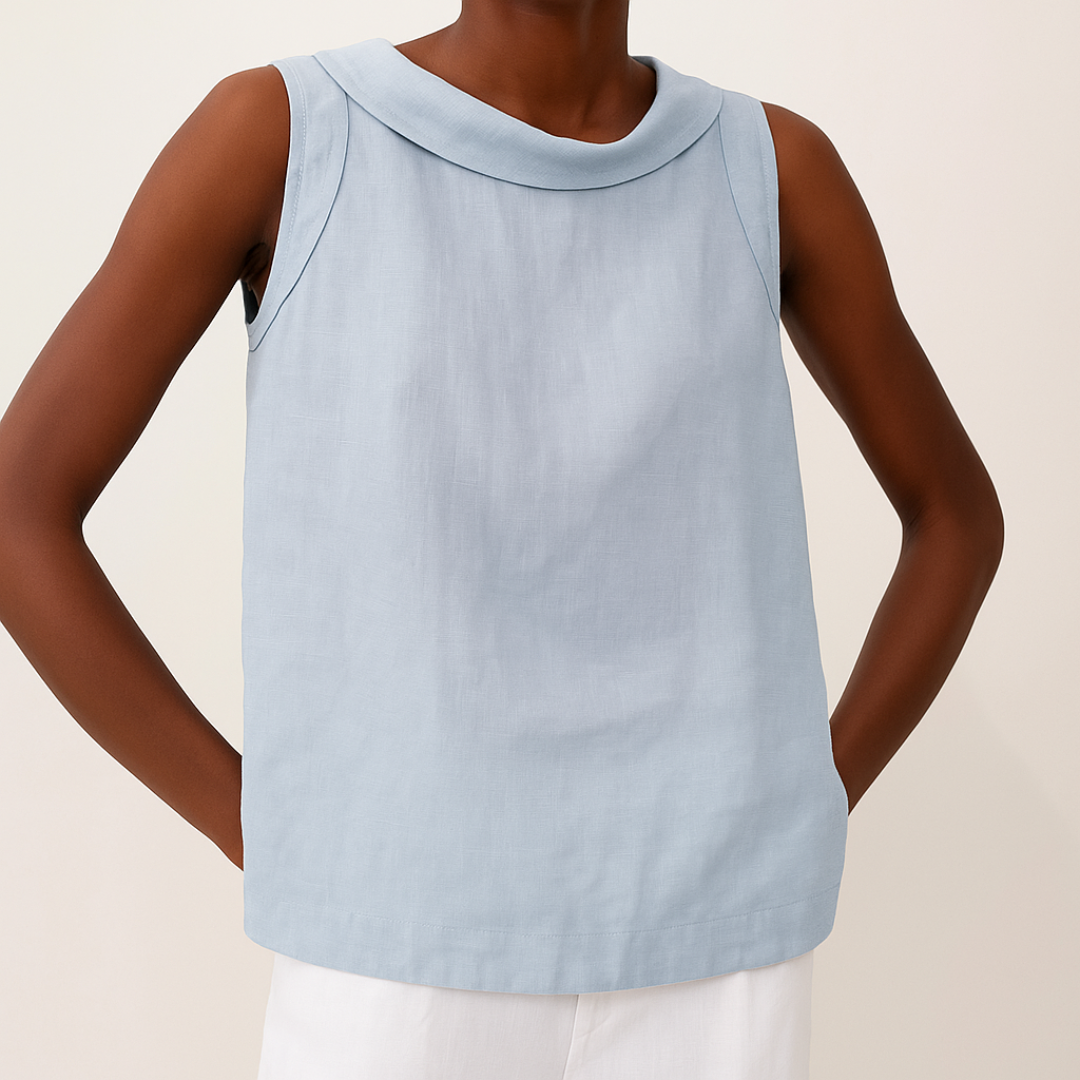 Jean - Sleeveless Linen Blend Top with Rolled Collar