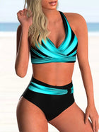 High-Waisted Bikini Set with Stylish Blue Print