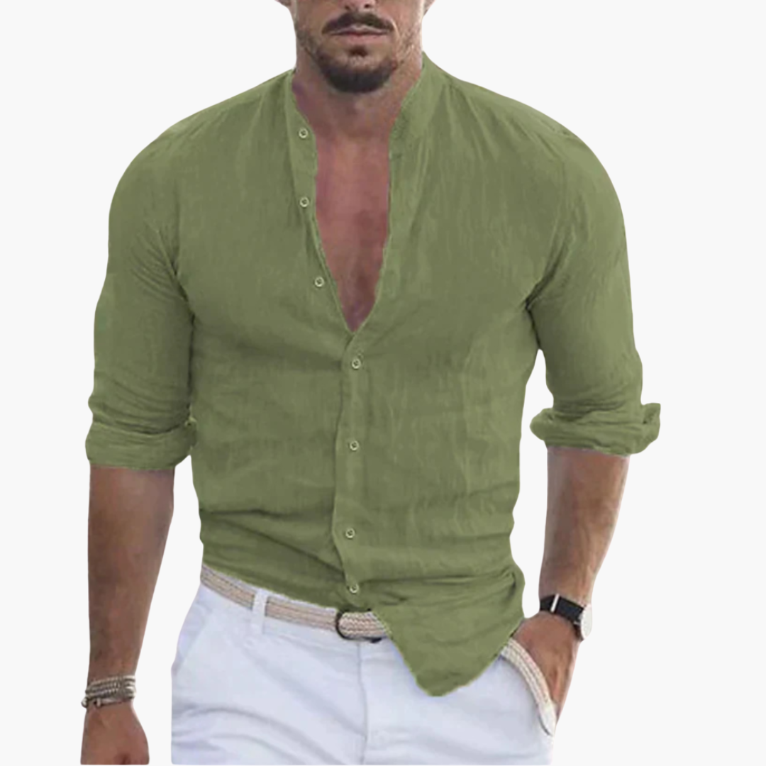 Summer Shirt for Men - Light, Airy &amp; Stand-Up Collar Casual