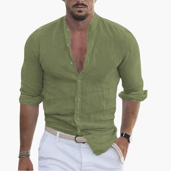 Summer Shirt for Men - Light, Airy &amp; Stand-Up Collar Casual
