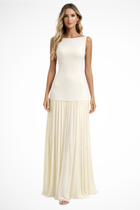 Cheryl - Women's Sleeveless Bateau Neck Top and Pleated Maxi Skirt Set