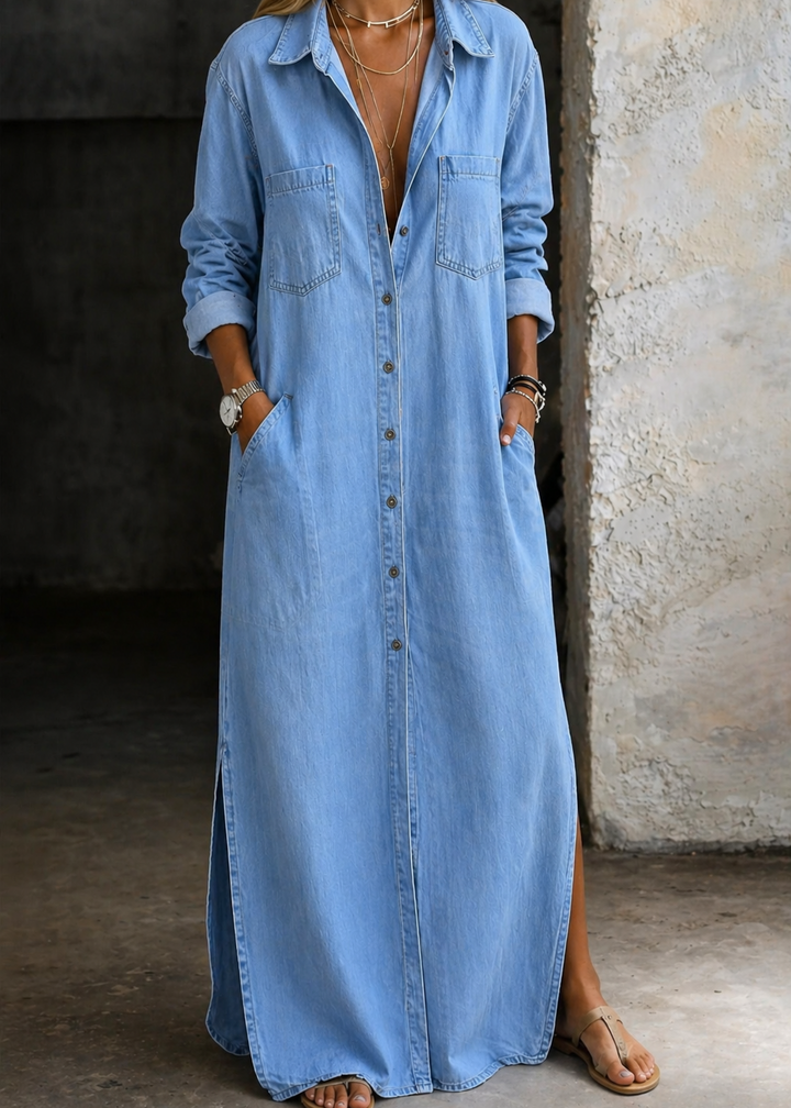 Mila - Denim Maxi Shirt Dress