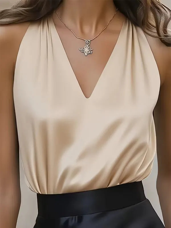 Deep V-neck Satin Blouse