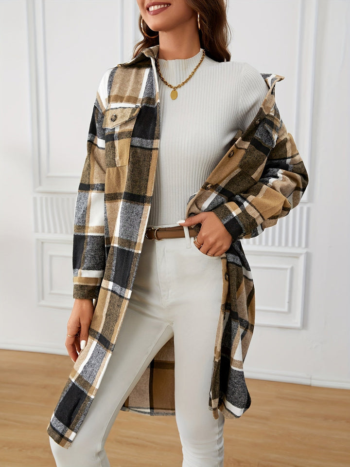 Elowen | Long checked coat for women with buttons