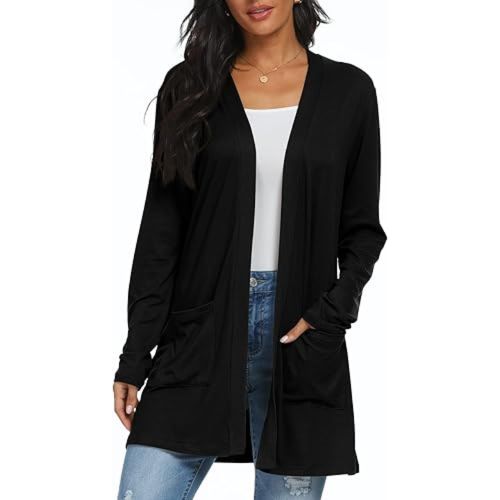Lightweight, Casual, Open Long Cardigan with Pockets