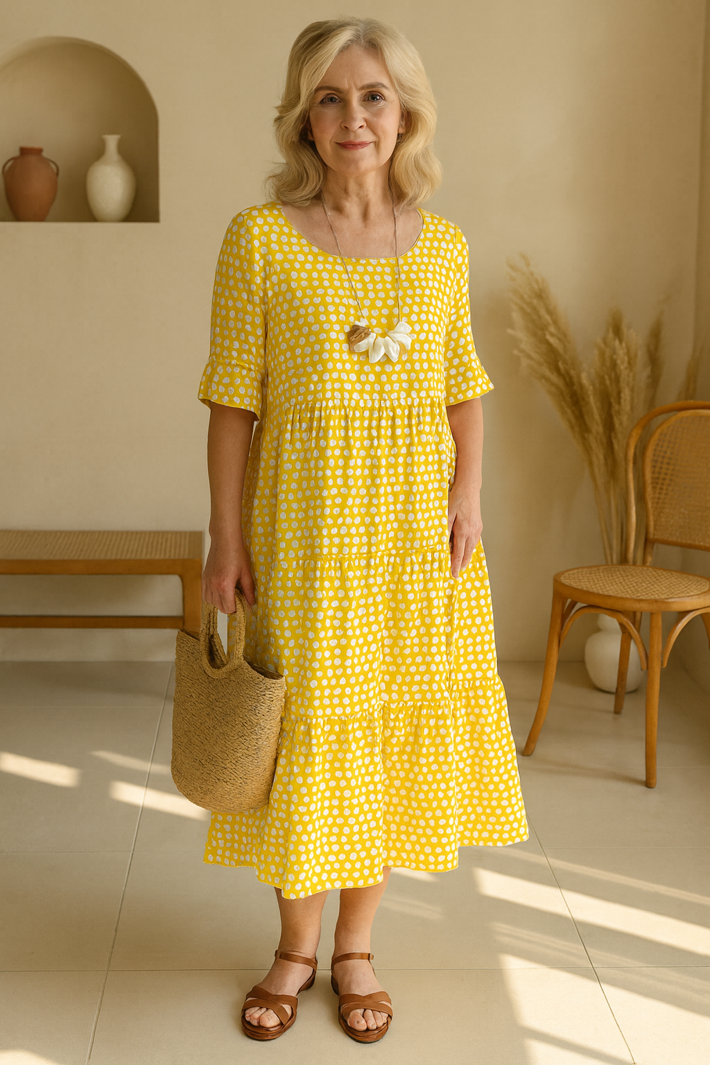 ZERELLE - Midi Dress with Short Sleeves