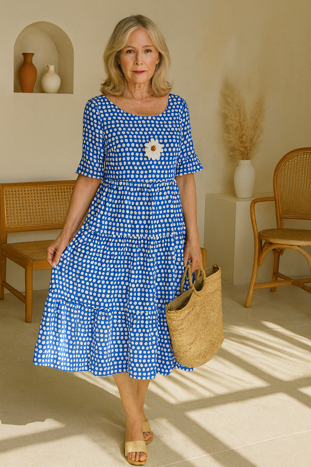 ZERELLE - Midi Dress with Short Sleeves