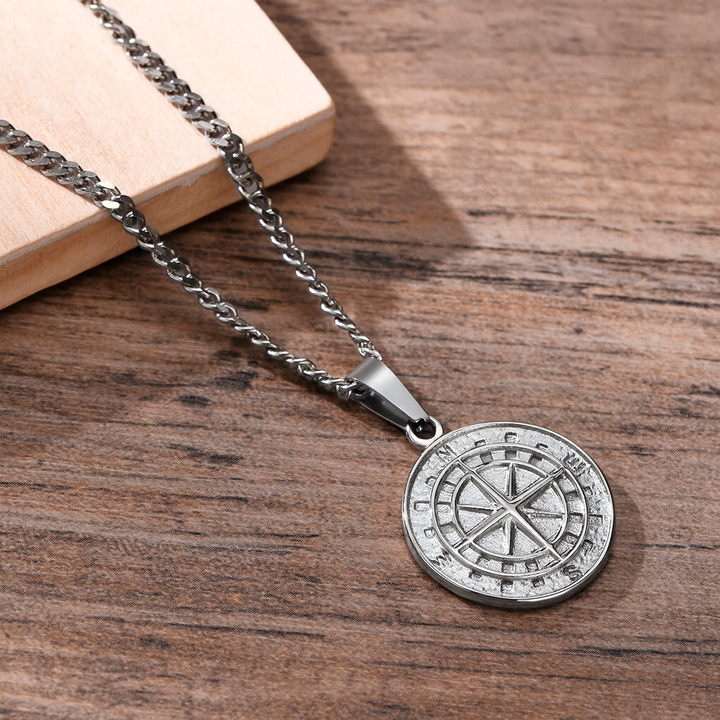 Steel Compass Necklace