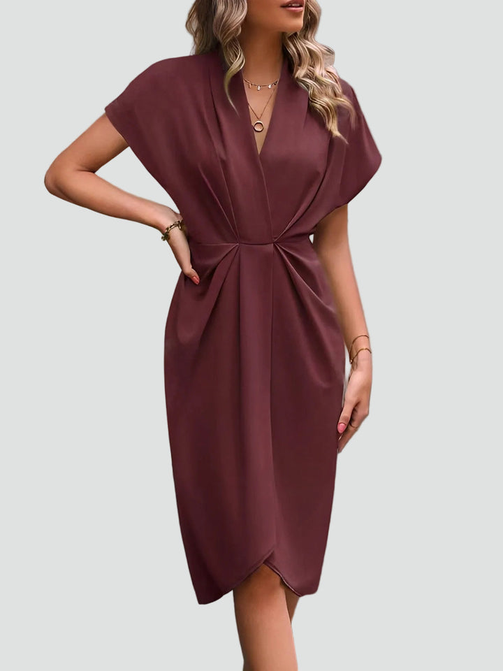 Midi Wrap Dress for Women with V-Neck and Pleats, Elegant and Feminine for Cocktail and Dinner - Luciana Mazzini
