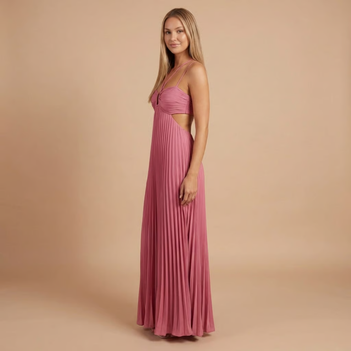 Nancy - Pleated Halter Cut-Out Maxi Dress