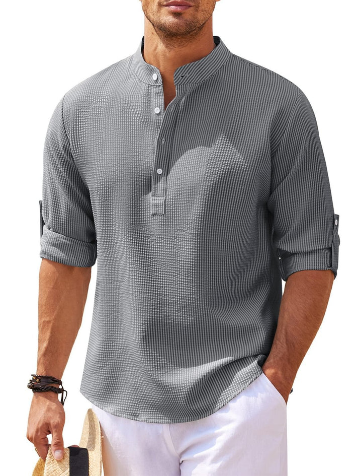Long Sleeves with Stand-Up Collar and Solid Color