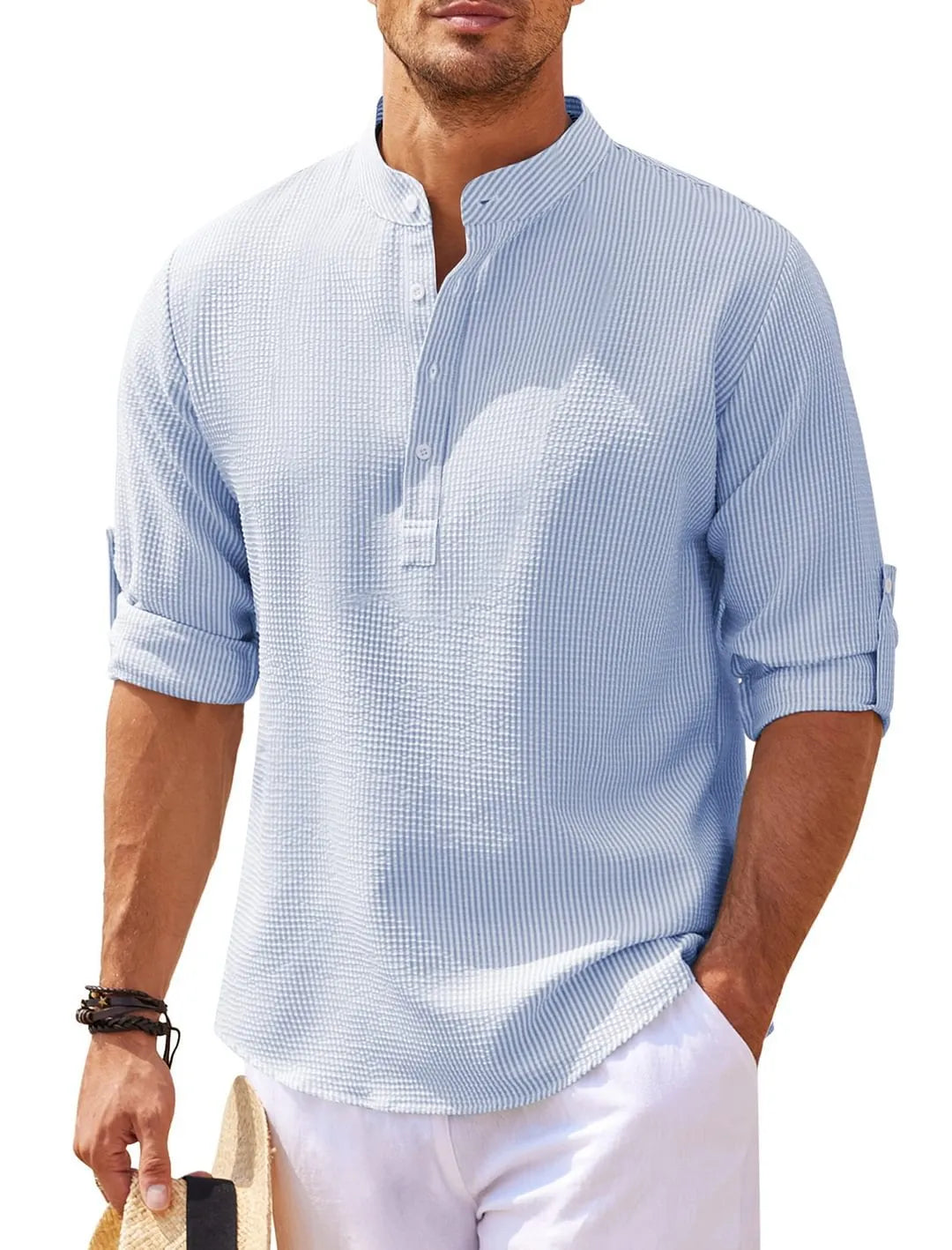 Long Sleeves with Stand-Up Collar and Solid Color