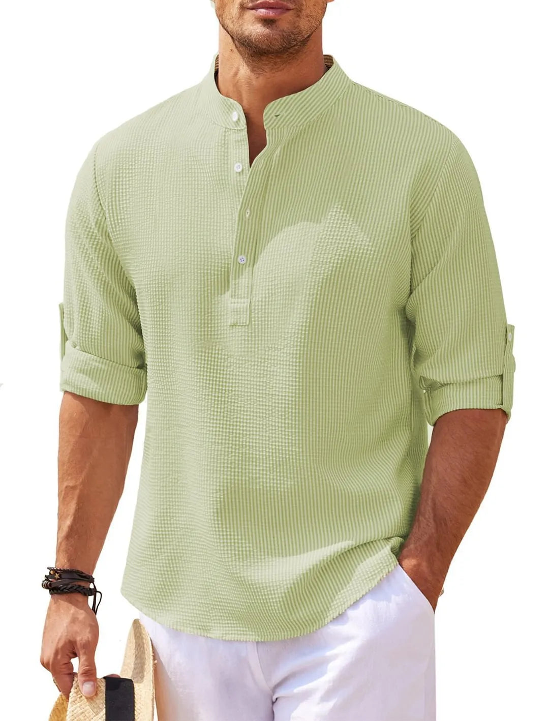 Long Sleeves with Stand-Up Collar and Solid Color