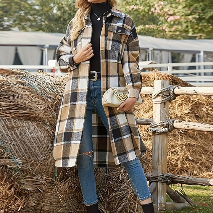 Elowen | Long checked coat for women with buttons