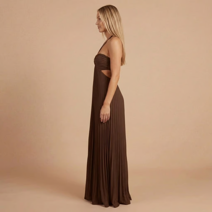 Nancy - Pleated Halter Cut-Out Maxi Dress