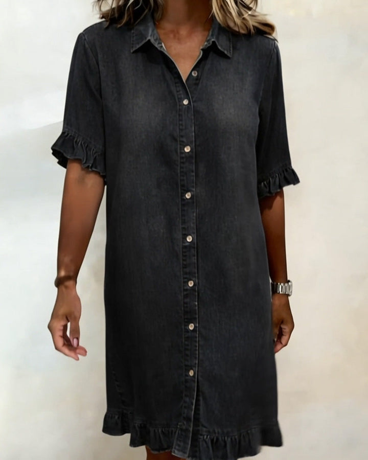Harper Atelier® | Comfortable Denim Dress with Flattering Ruching