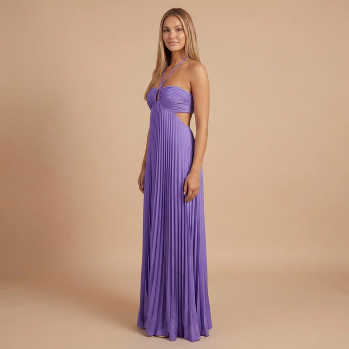 Nancy - Pleated Halter Cut-Out Maxi Dress