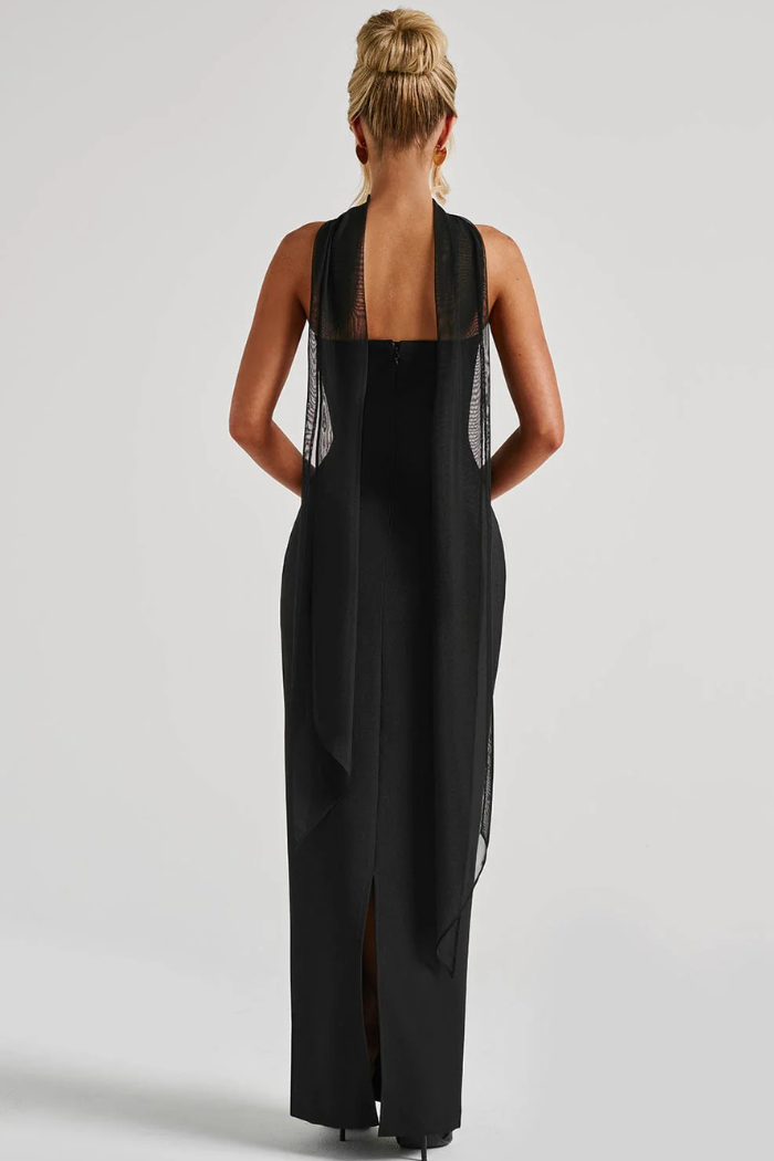 Deborah - Strapless Bandage Maxi Dress with Chiffon Halter Drape