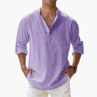 Casual Men's Linen Shirt – Long Sleeve, Henley Style