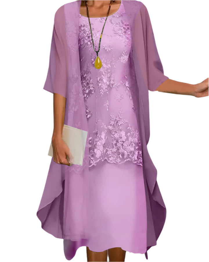 Women Wedding Guest Dress Flowing Sheer Sleeve Midi Dress
