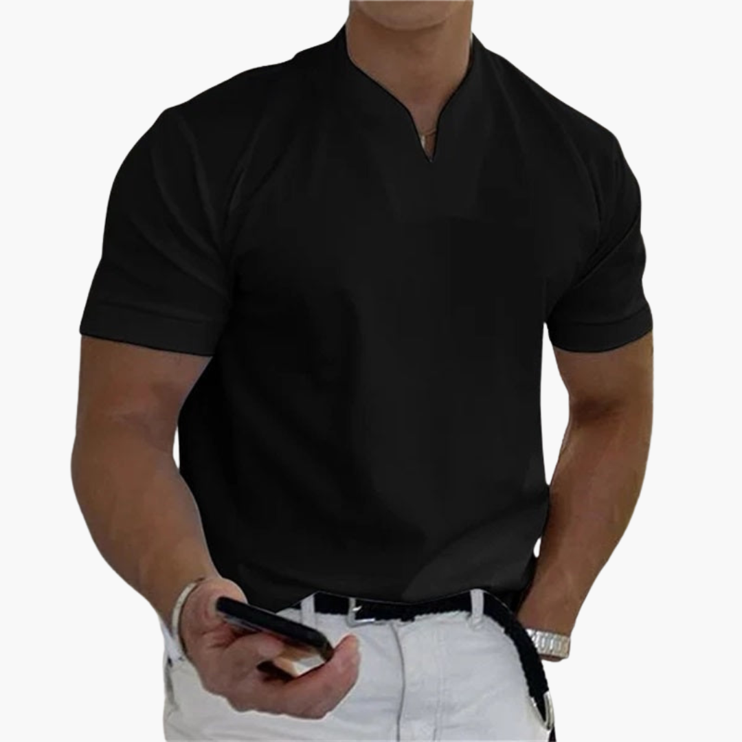 Slim Fit Shirt for Men – Short Sleeve with V-Neck Style