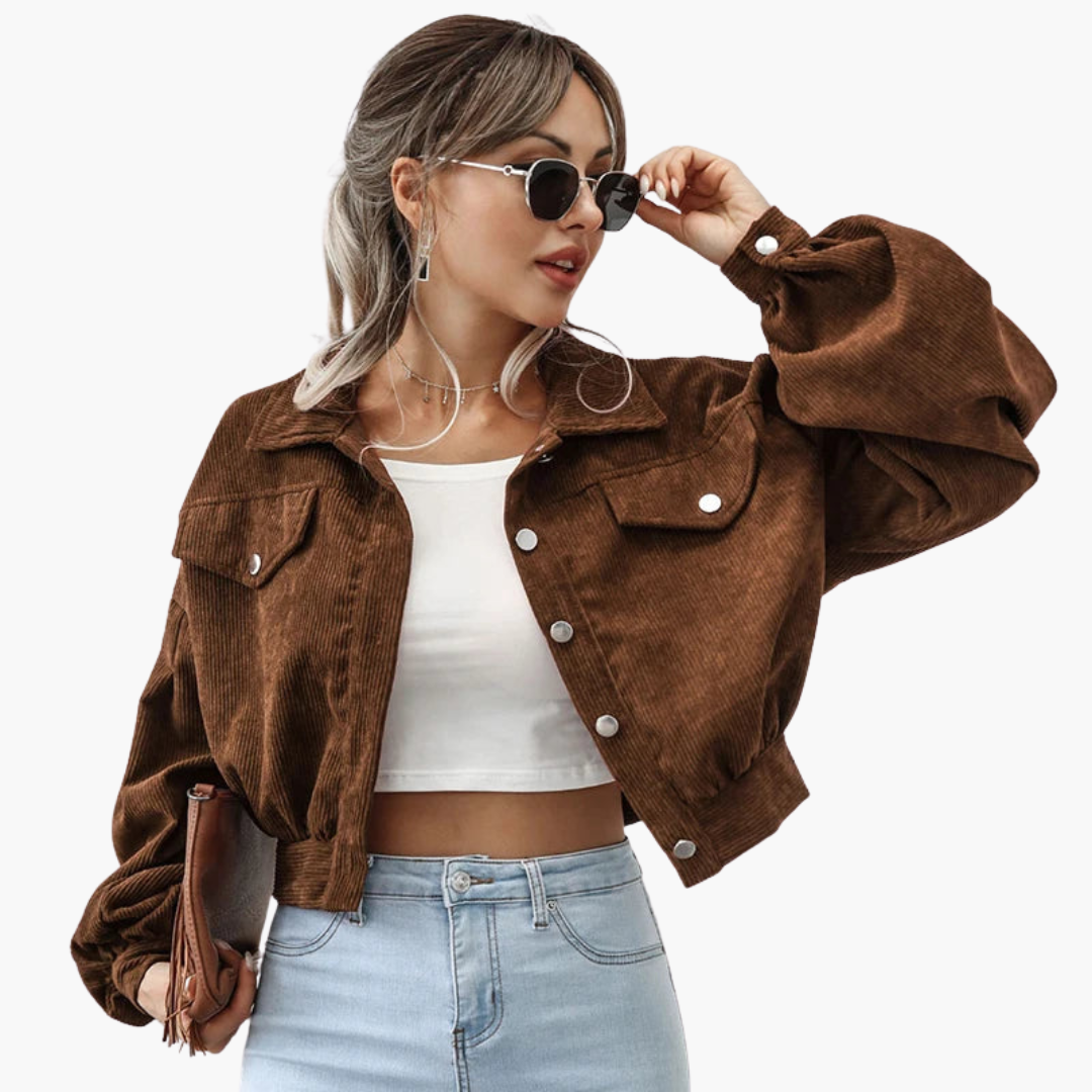 Linda - Oversized Cropped Corduroy Jacket with Balloon Sleeves