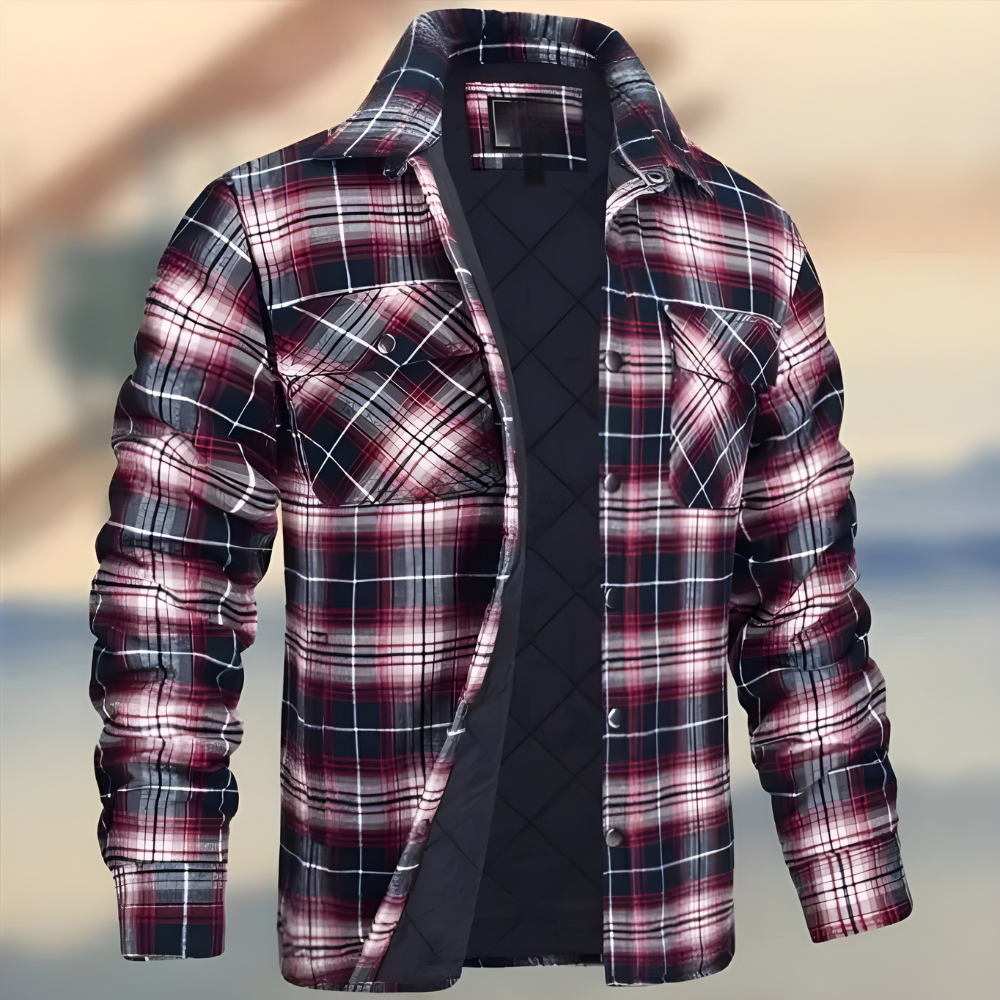 Warm quilted check shirt jacket for men