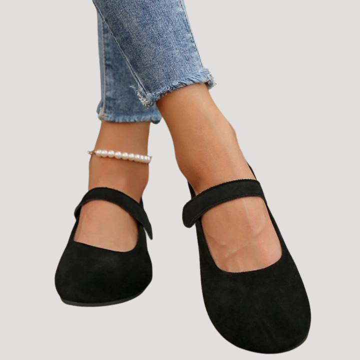 Ava | Suede Mary Jane Flats with Buckle Strap