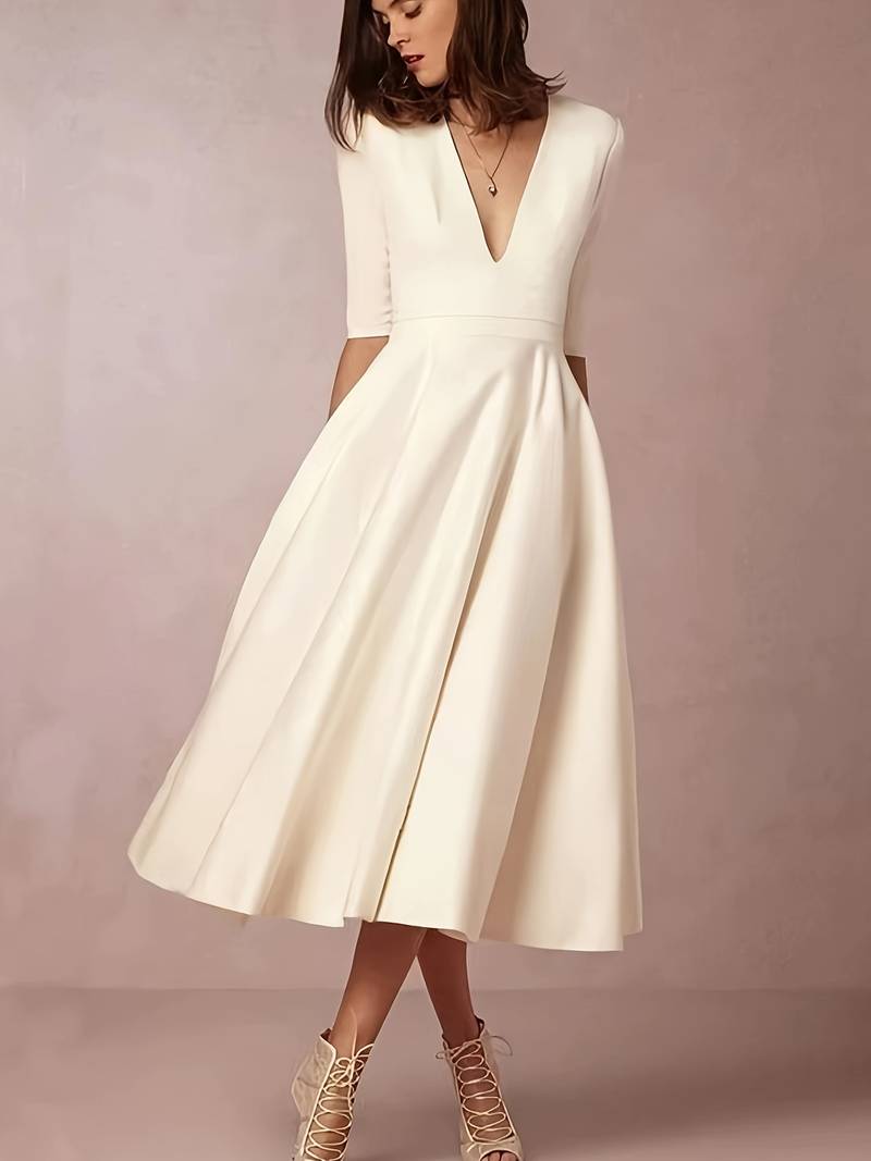 Women Wedding Guest Flared Midi Dress