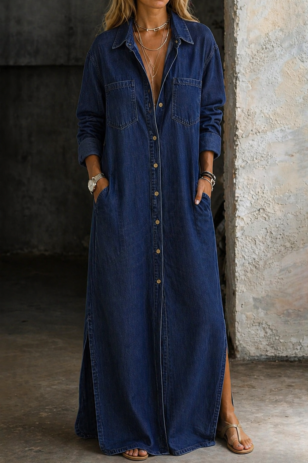 Mila - Denim Maxi Shirt Dress