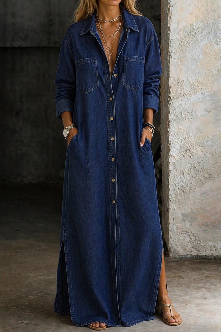 Mila - Denim Maxi Shirt Dress