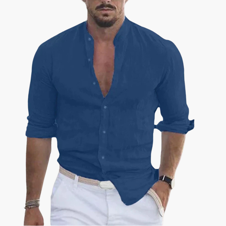 Summer Shirt for Men - Light, Airy &amp; Stand-Up Collar Casual