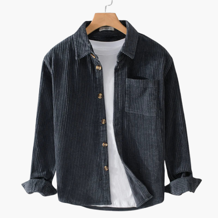 Cord Overshirt for Men - Oversized Long Sleeves and Button Placket