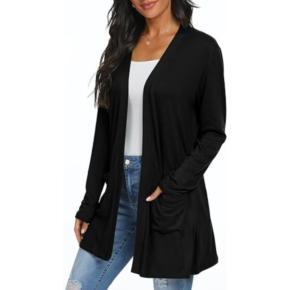Lightweight, Casual, Open Long Cardigan with Pockets