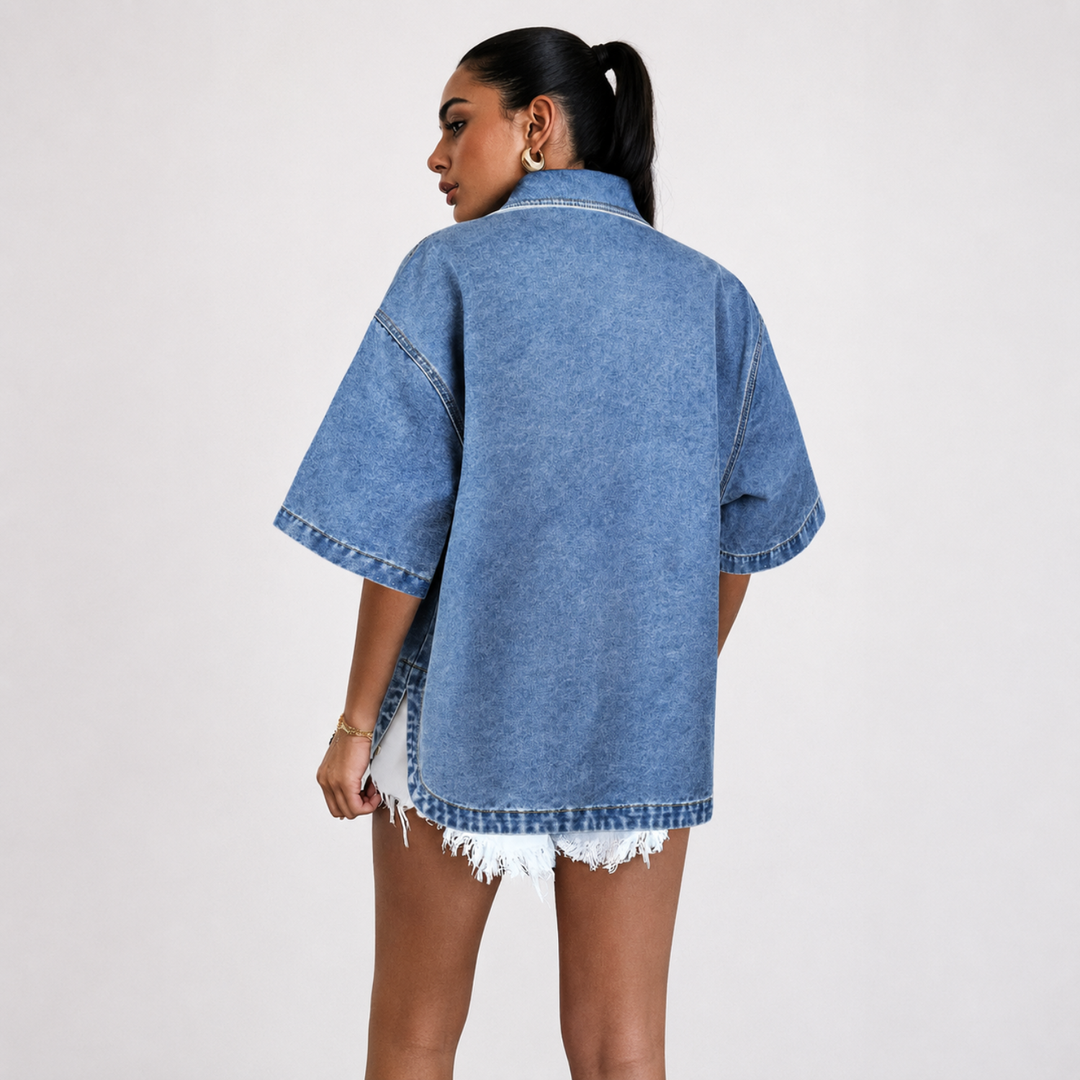 Vintage Short Sleeve Denim Western Trucker Jacket for Women