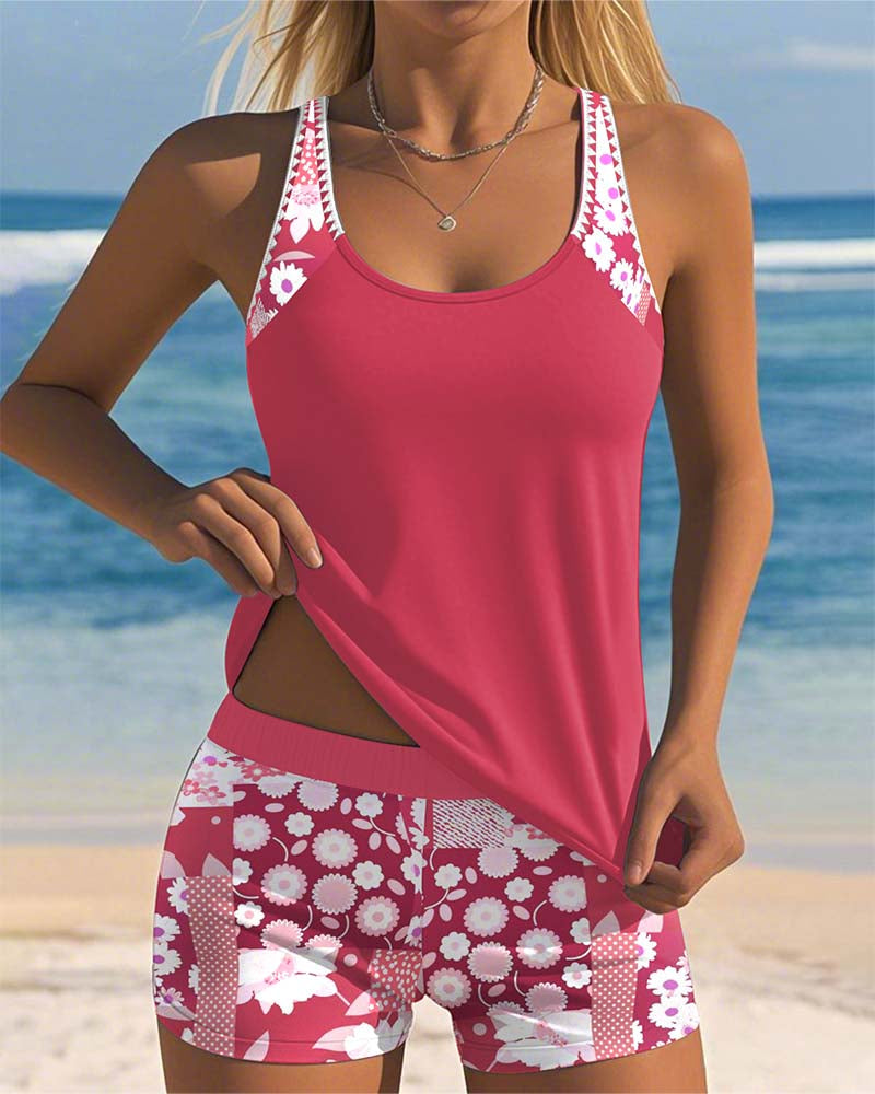 LENA | SWIMSUIT TANK TOP WITH PRINTED BOXER SET