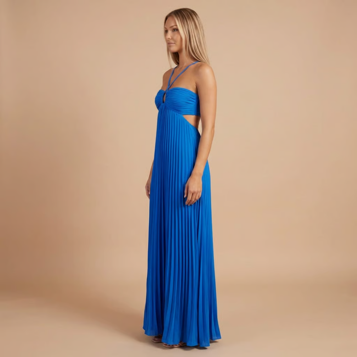 Nancy - Pleated Halter Cut-Out Maxi Dress