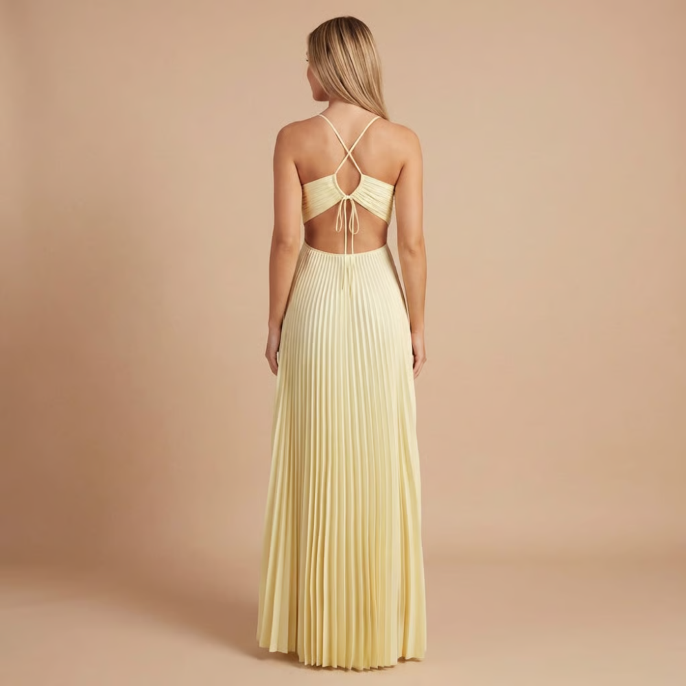 Nancy - Pleated Halter Cut-Out Maxi Dress