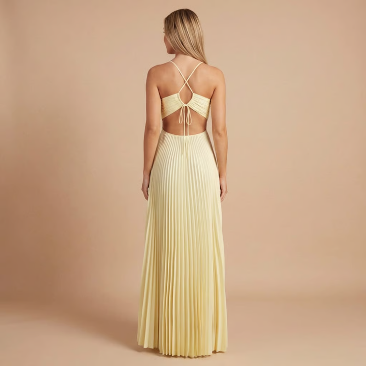 Nancy - Pleated Halter Cut-Out Maxi Dress