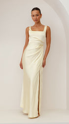 Women's Wedding Guest Square Neck Satin Maxi Dress