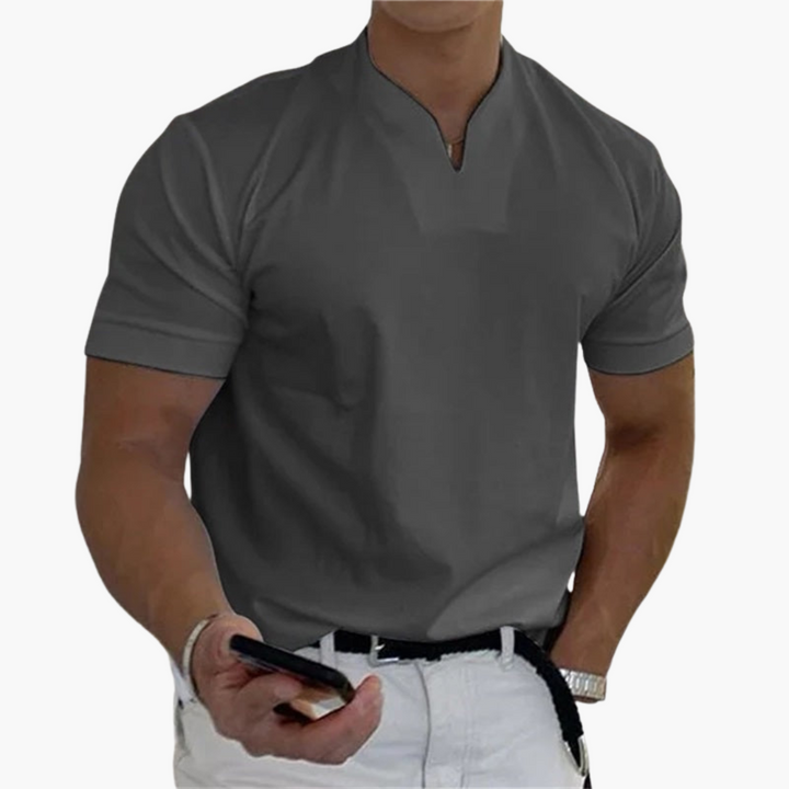 Slim Fit Shirt for Men – Short Sleeve with V-Neck Style