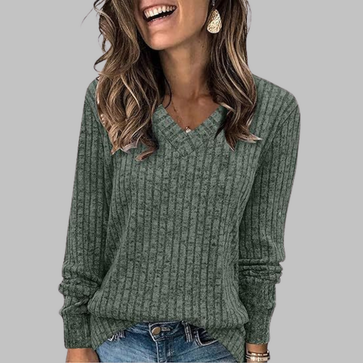 Sweater for women with V-neck and long sleeves
