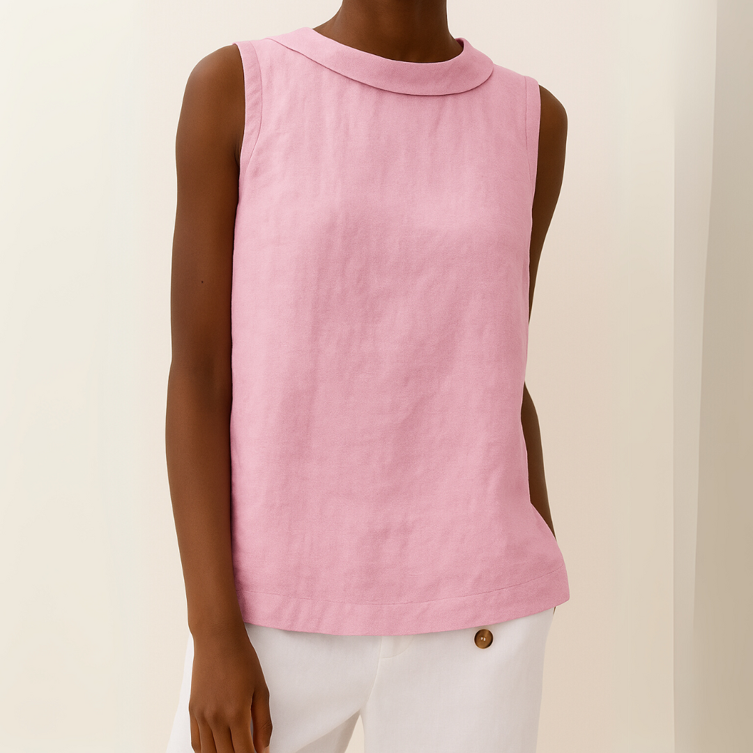 Jean - Sleeveless Linen Blend Top with Rolled Collar