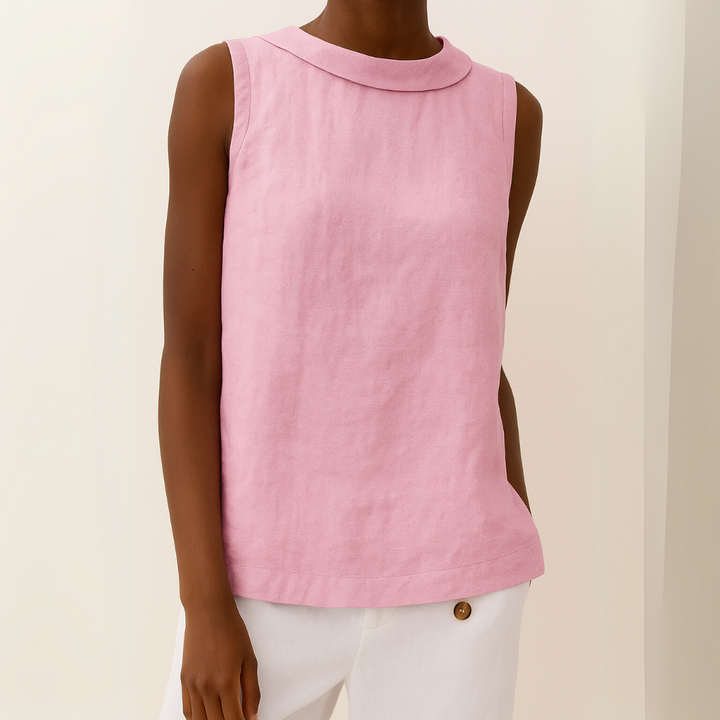 Jean - Sleeveless Linen Blend Top with Rolled Collar