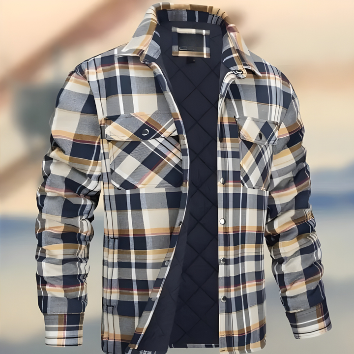 Warm quilted check shirt jacket for men