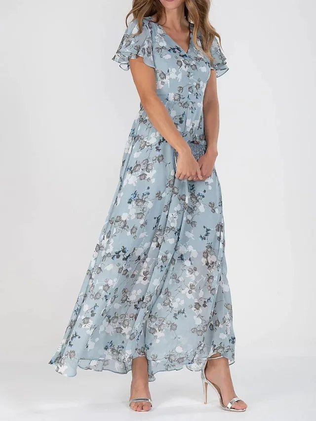 Elegant Floral Chiffon Dress - Camille