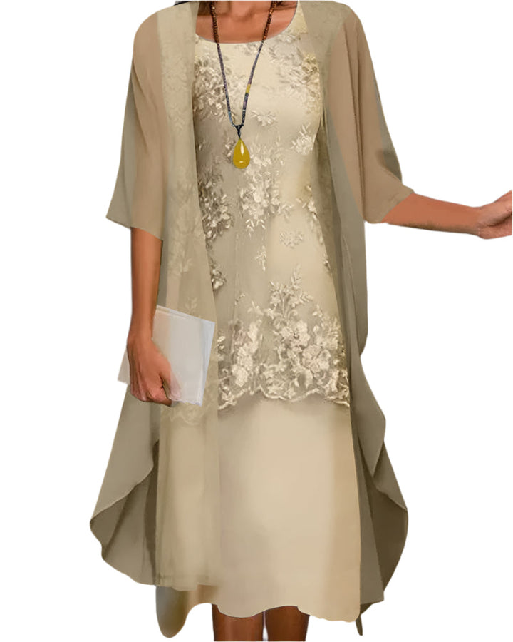 Women Wedding Guest Dress Flowing Sheer Sleeve Midi Dress