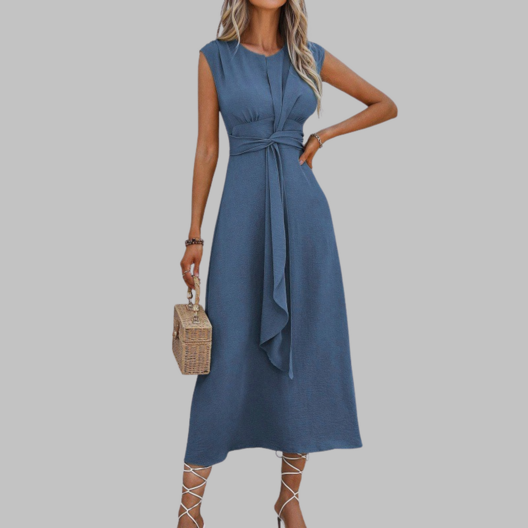 Natalie | Women’s Sleeveless Belted A Line Midi Dress