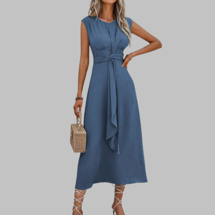 Natalie | Women’s Sleeveless Belted A Line Midi Dress